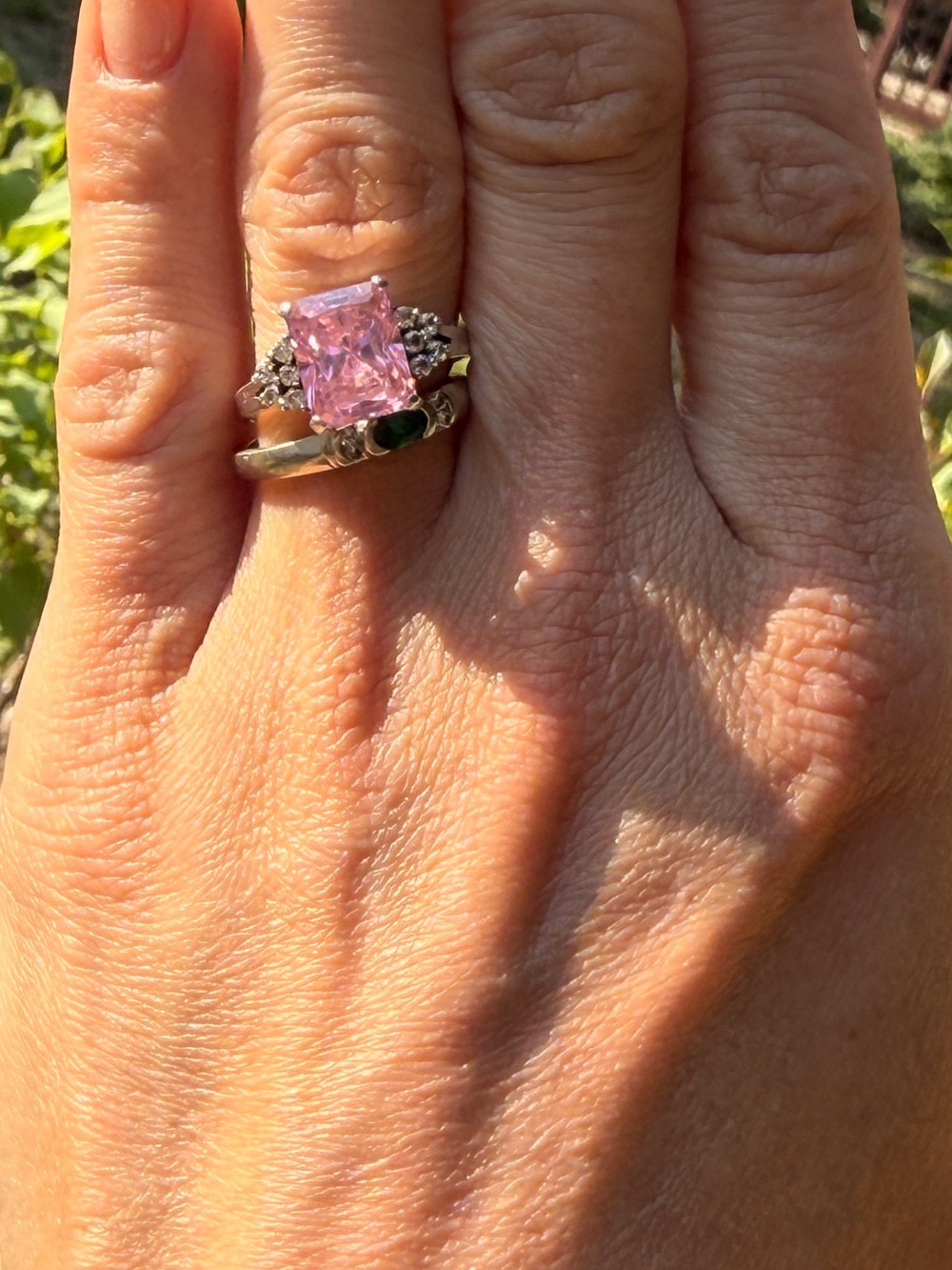 Vintage 925 Sterling Silver Radiant
Cut Pink Statement Ring Sz7 1/2